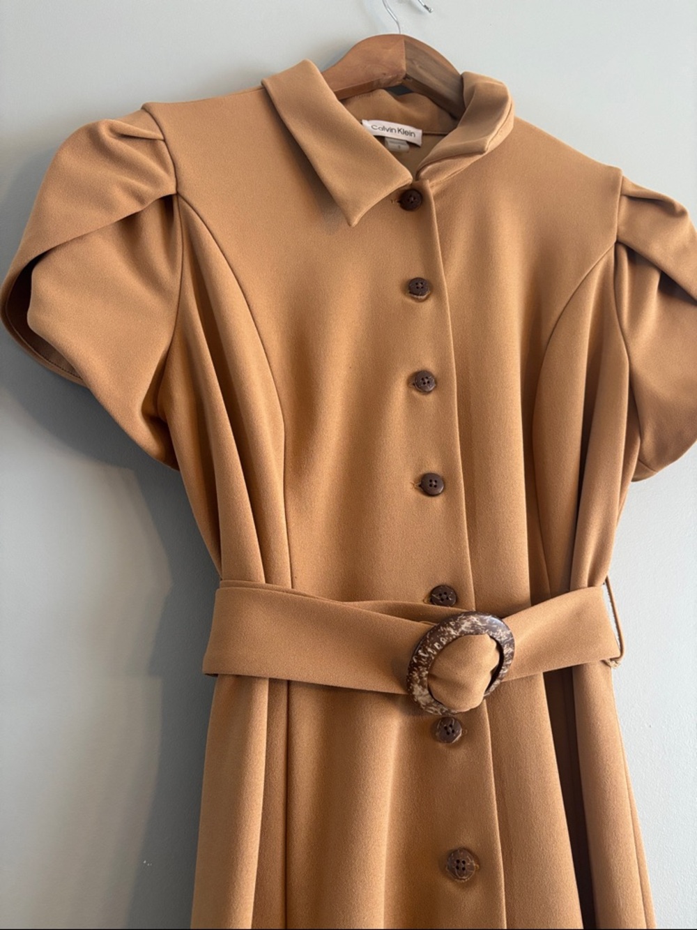 Calvin Klein Button-Front Midi Dress in Camel size 12 - Picture 2 of 7